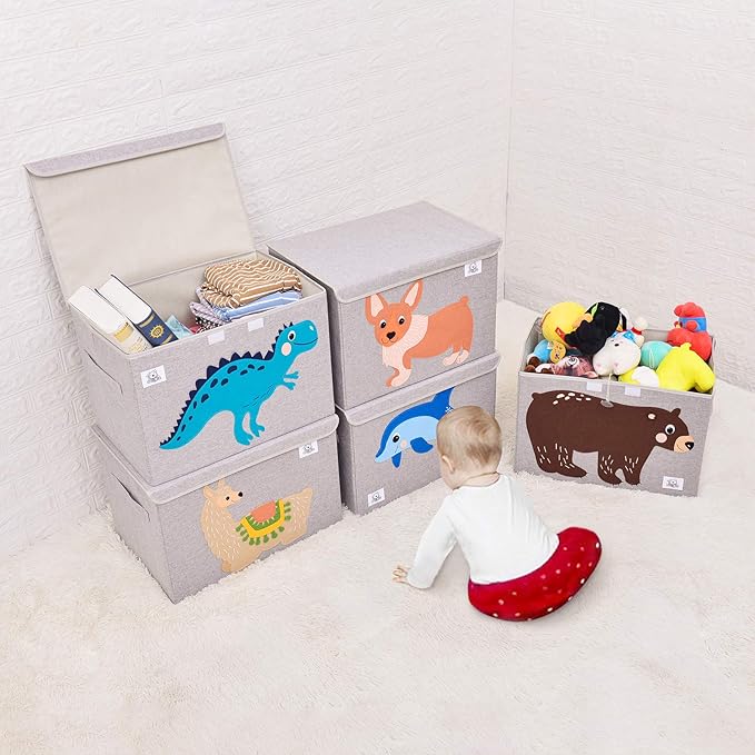 CLCROBD Foldable Large Kids Toy Chest with Flip-Top Lid, Collapsible Fabric Animal Toy Storage Organizer/Bin/Box/Basket/Trunk for Toddler, Children and Baby Nursery (Triceratops)-NeatNest