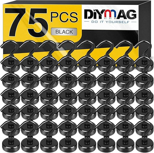 DIYMAG Magnetic Hooks, 30Lbs Strong Heavy Duty Cruise Magnet S-Hooks for Classroom, Fridge, Hanging, Cabins, Grill, Kitchen, Garage, Workplace and Office etc, (75 Pack-Black)-NeatNest