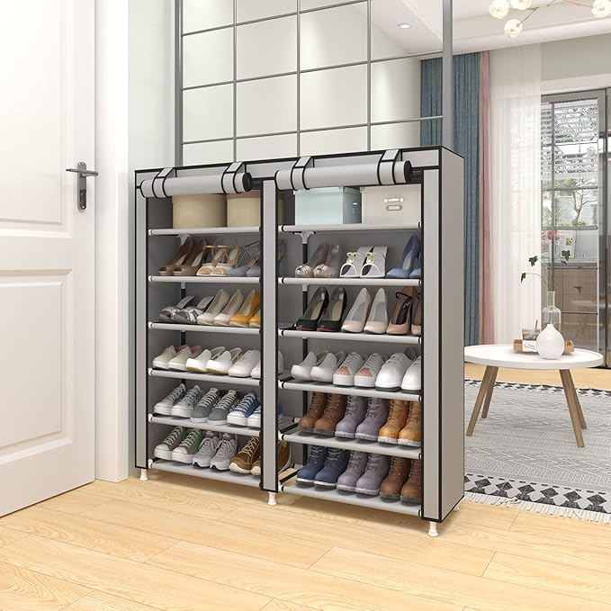 UDEAR Shoe Rack Portable Storage Free Standing Shoe Organizer with Non-Woven Fabric Cover Grey-NeatNest