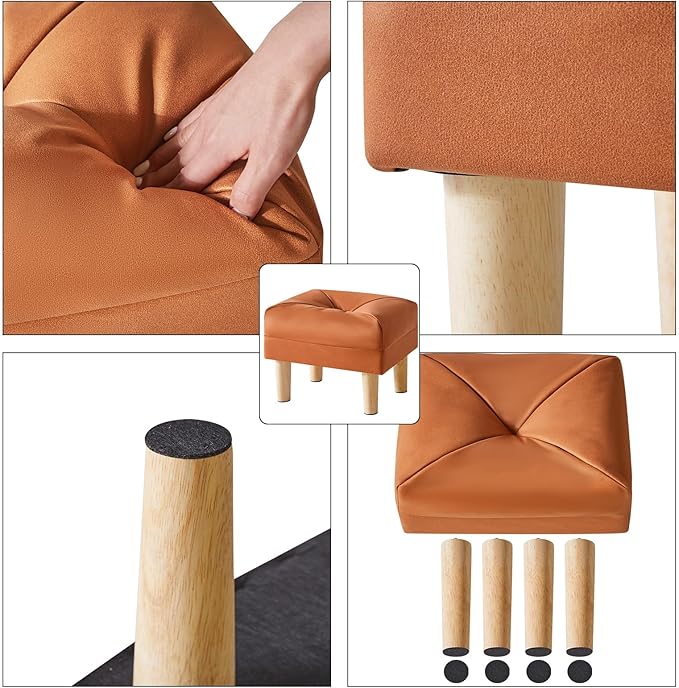 YMYNY Small Footstool Ottoman, Faux Leather Footrest with Sponge Padded Seat, Step Stool for Sofa, Bedroom, Living Room, Entryway, Modern Change Shoes Stool 15.75"D × 11.42"W×12.6"H Orange UHBD040J