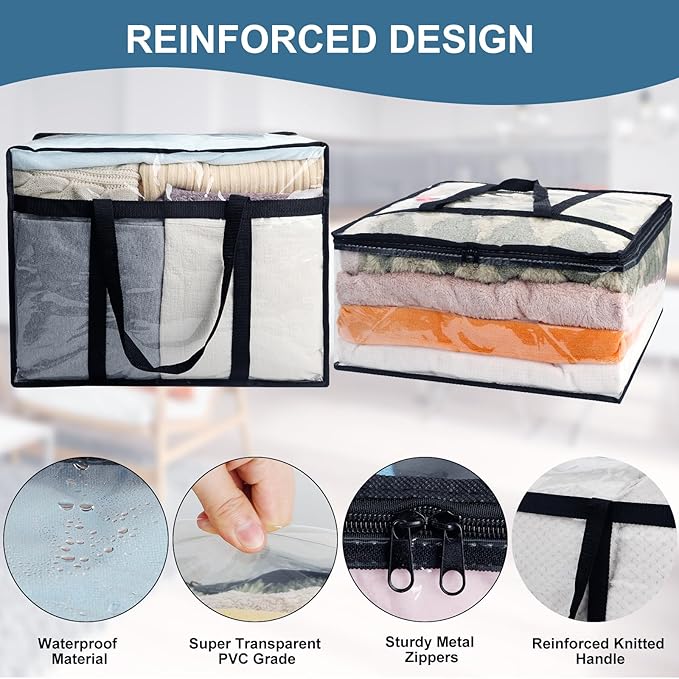 2Pack Clear Blanket Storage Bags, Vinyl Comforter Clothes Storage Closet Organizers and Storage Containers Moving Bags with Reinforced Handle for Bedding, Clothing, Comforters, Pillows, Toys,40L-NeatNest