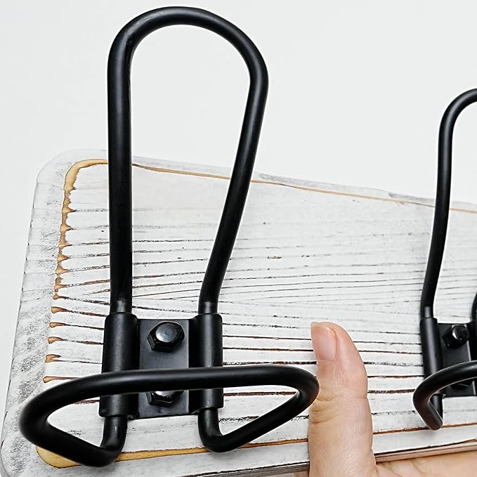 Dseap Coat Rack Wall Mounted - Heavy Duty Farmhouse Rustic Wall Coat Hanger With 5 Wire Hooks for Clothes Hat Jacket Towel, RusticWire, G25A, Whitewash & Black, Pack of 2-NeatNest
