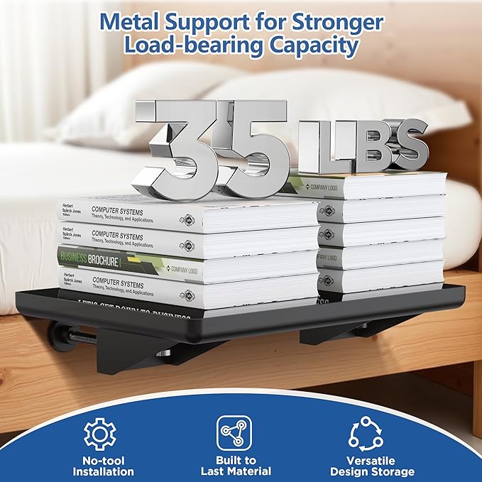Bedside Shelf for Dorm Bunk Bed, Clip On Nightstand, Bed Side Table Tray Organizer, College Dorm Room Essentials for Girls/Guys, Bedside Tray with Cable Management for Dormitory, Back to School-NeatNest