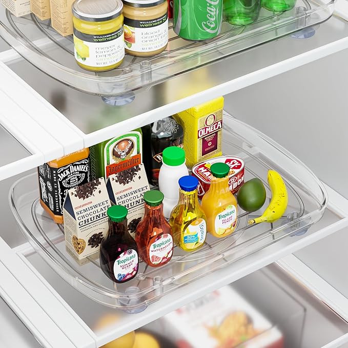 HIYOHIYO Clear Lazy Susan Organizer for Refrigerator Rectangular Fridge Turntable Organizers and Storage Pull Out & 360°Rotating for Cabinet, Pantry, Kitchen, Table, Bathroom (1-Pack 13.7"x10.2")
