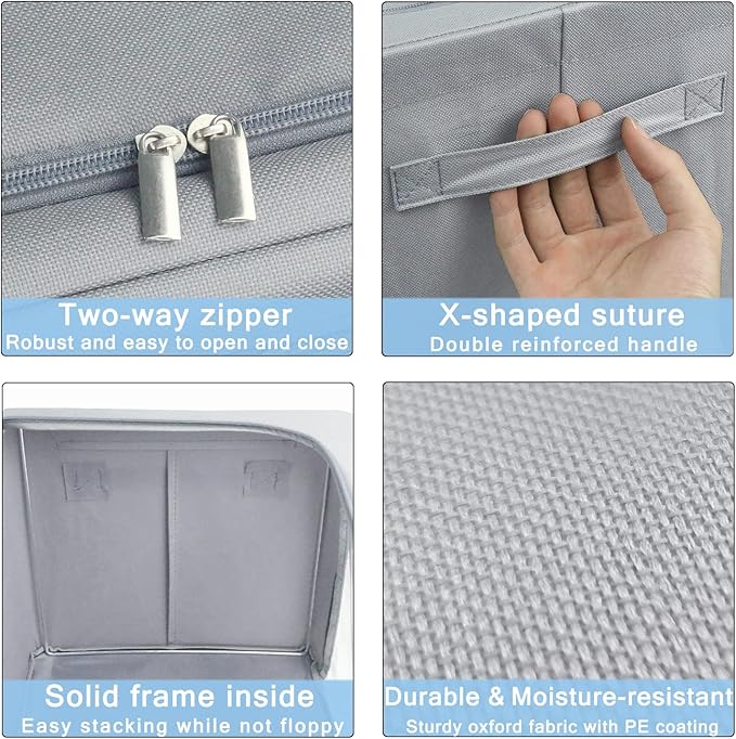 UUBEMM Clothes Storage Bins with Foldable Sturdy Frame,Stackable Storage Box for Closet Shelf Organizers for Seasonal Clothing,Blankets,Towel Bed Sheets,Toys Gift Others (Medium -40L x3PACK, Grey)-NeatNest
