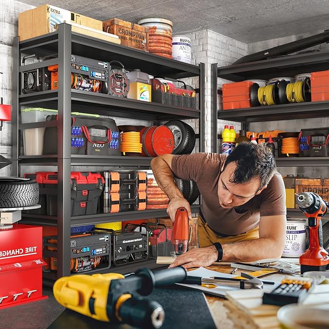 Heavy Duty 5-Tier Garage Shelf Steel Unit 3000lb Capacity | Garage & Basement Storage | Industrial Metal Shelving for Warehouse Workshop | Adjustable Rust-Resistant (72"H x 36"W x 16"D, Black)-NeatNest