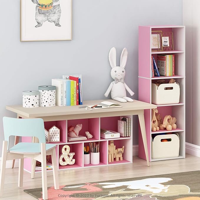 Furinno 5-Tier Reversible Color Open Shelf Bookcase , White/Pink 11055WH/PI-NeatNest