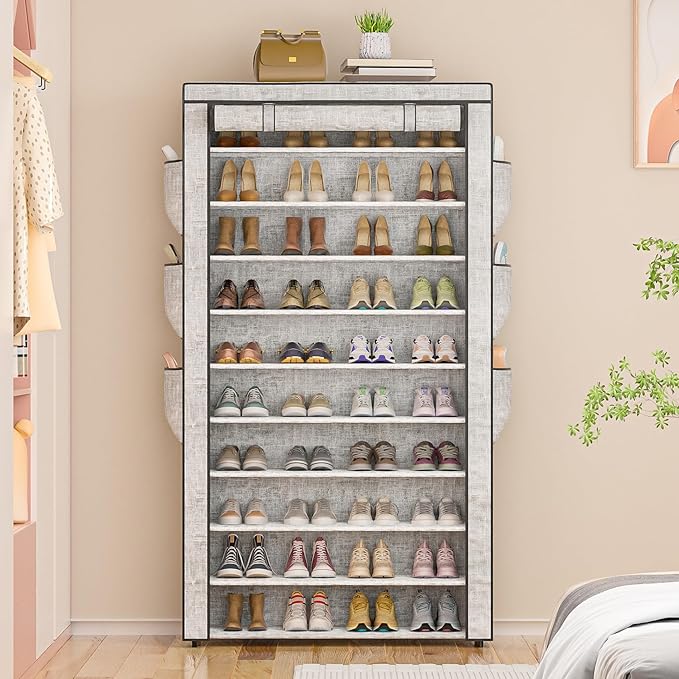 Shoe Rack 10Tier Large Capacity 50-56Pairs Beautiful Tall Shoe Shelf Free Standing Storage Cabinet Entryway Closet-NeatNest