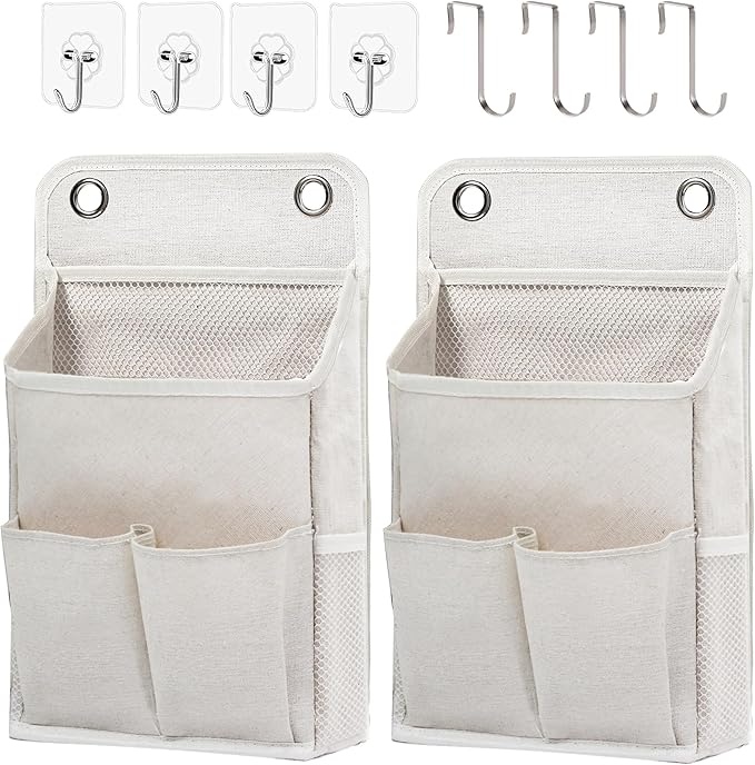 Hanging Basket for Organizing, Wall Organizer with Pockets and Over The Door Organizer，Can for Home, Closet, Office and Camper (2 White)-NeatNest