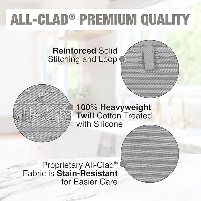 All-Clad Premium Pot Holder & Hot Pad: Heat Resistant up to 500 Degrees - 100% Cotton, 10"x6.25" Hot Pad for Kitchen and Barbeque, 2-Pack, Titanium