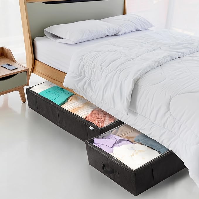 Closet Organizers and Storage - Maximize Space with Under Bed Storage Containers & Clothes Storage - Ideal Closet Organizer, Toy Storage Organizer & Underbed Storage (Black, 2 Pack)-NeatNest