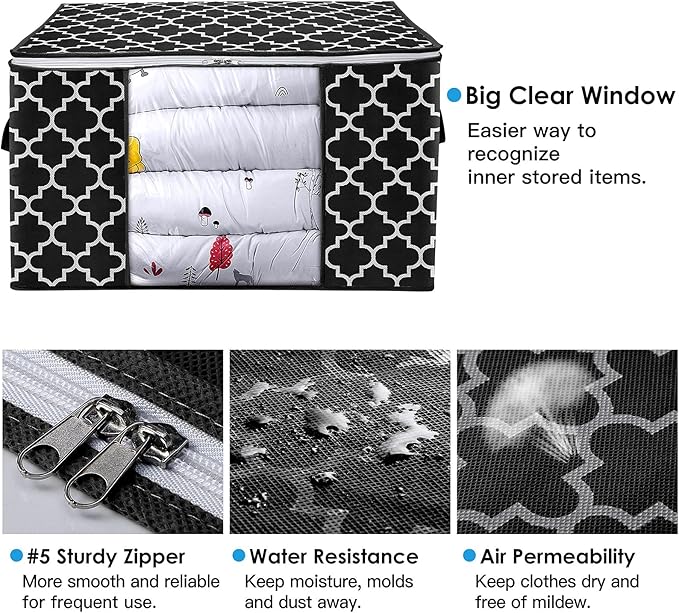 ISELIFE Storage Bags 100L 2-Pack Large Blanket Clothes Organization and Storage Containers for Bedding, Comforters, Foldable Organizer with Reinforced Handle, Clear Window, Sturdy Zippers, Black-NeatNest