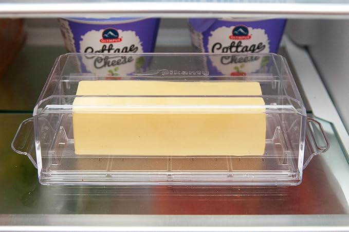 Airtight Butter Dish with Hinged Lid - Large Plastic Butter Container for Countertop or Fridge, Fits East & West Coast Sticks, Dishwasher Safe, Made in USA