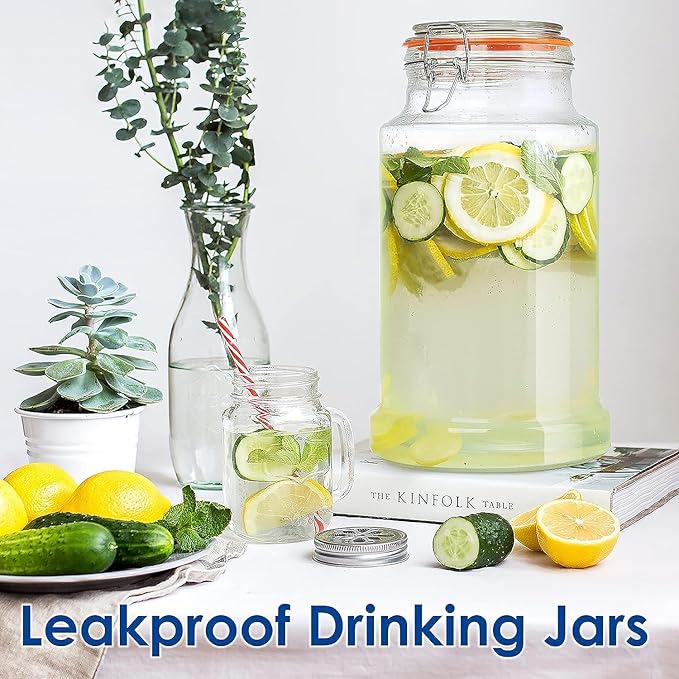 1.2 Gallon Airtight Glass Jar with Hinged Lid, Wide Mouth Glass Storage Jar for Flour, Pasta, Cookies, Large Capacity, Sturdy and Heavy Duty, 1 Pack