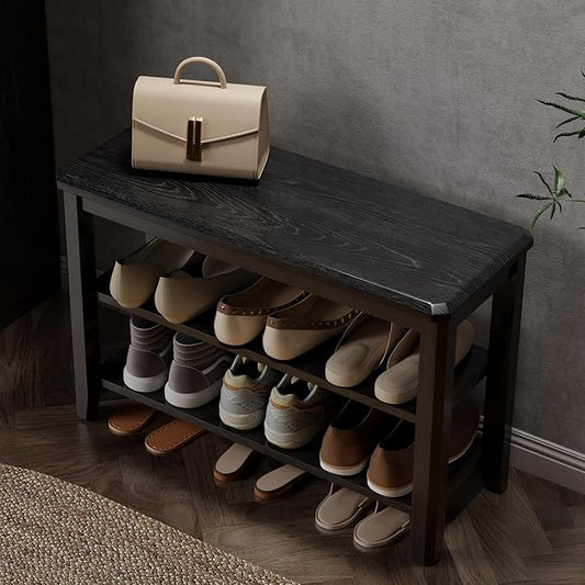 Wood Shoe Rack Bench for Entryway, 2 Tier Shoe Rack for Front Door Entrance, Shoe Bench with Shoe Storage for Entryway, Bedroom, 31.5"-NeatNest