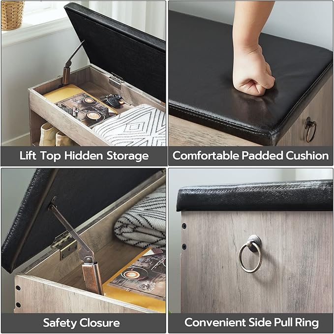 HOOBRO Shoe Storage Bench with Padded Cushion, Entryway Bench with Flip-Open Storage Box and Adjustable Shelf, Shoe Rack with Hidden Compartment, for Entryway, Living Room, Greige BG40HX01-NeatNest