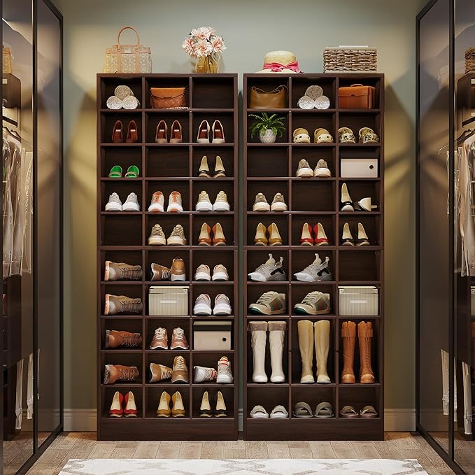 Tribesigns 10-Tier Shoe Storage Cabinet, Espresso Wooden Shoe Rack with 30 Cubbies, Freestanding Tall Entryway Shoe Organizer for Closet, Entryway, Living Room-NeatNest