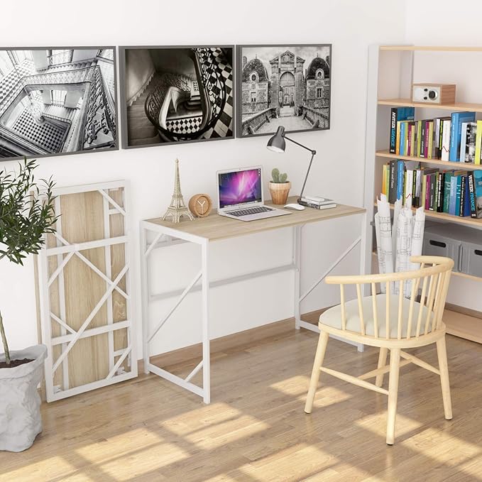 Elephance Folding Desk Writing Computer Desk for Home Office, No-Assembly Study Office Desk Foldable Table for Small Spaces-NeatNest