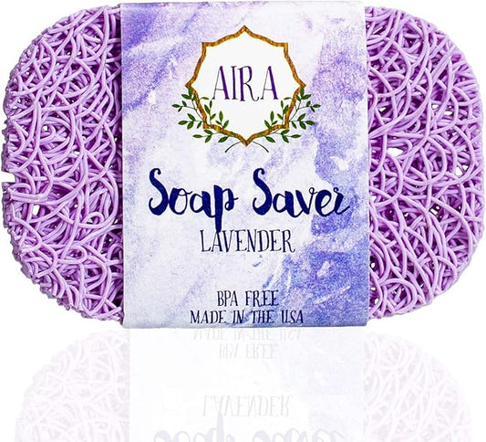 Aira Soap Saver - Soap Dish & Holder - BPA Free Shower & Bath Holder - USA - Drains Water, Circulates Air, Extends Soap Life - Easy to Clean, Fits All Sets - Lavender-NeatNest