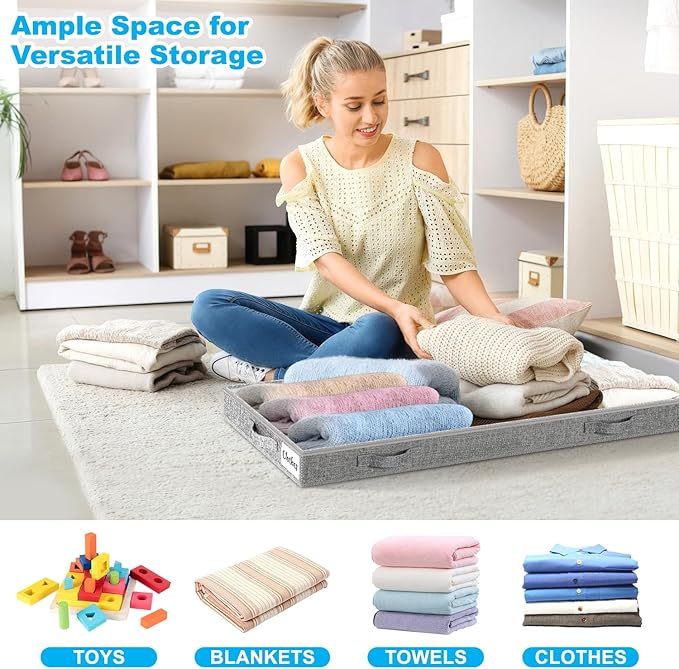 4 Inch Low Profile Under Bed Storage Drawer 4 Pack, Lightweight Underbed Clothes Storage Container Bins with NO STURCTURE, Shallow Storage Bag for Dorm & Home, With Clear Lids and Waterproof Fabric-NeatNest