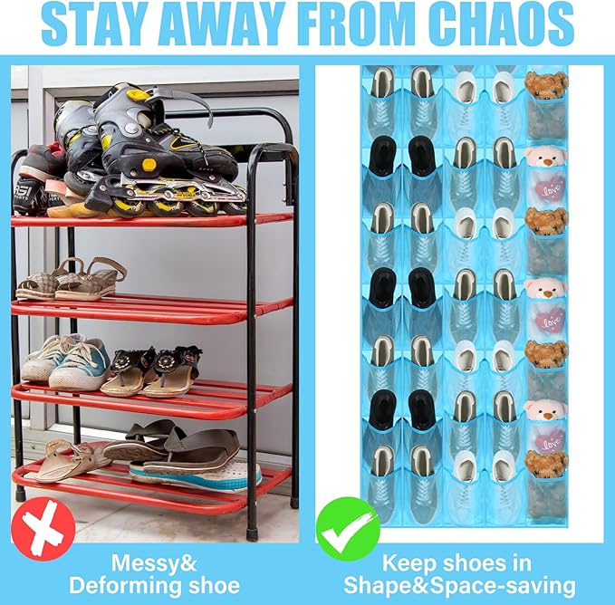 Windyun 40 over the Door Shoe Organizer Large Mesh Pocket Hanging Shoe Rack for Closet Sky Blue Nonslip Behind Door Storage Holder Back to School Organizer for Dorm Room College Classroom Storage-NeatNest
