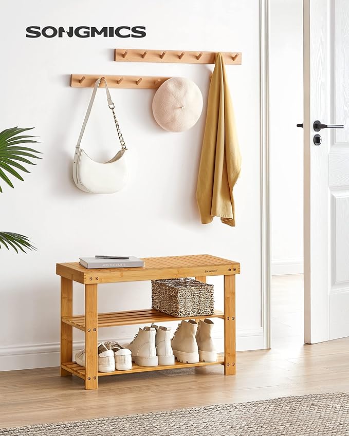 SONGMICS Shoe Rack Bench, 3-Tier Bamboo Shoe Storage Organizer, Entryway Bench, Holds Up to 286 lb, 11.3 x 27.6 x 17.8 Inches, for Entryway Bathroom Bedroom, Natural ULBS04N-NeatNest