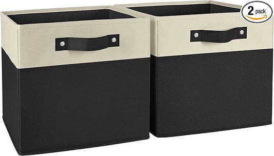 RiverRidge Kids storage bins - 10.5 Cube Storage Organizer with Handles – Black Two-Tone closet organizers and storage for Toys, Shoes & More - Fits RiverRidge Cabinets