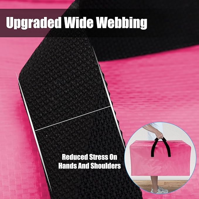 Cosy Family 12 Pack Heavy Duty Extra Large Moving Bags with Backpack Straps - Strong Handles & Zippers, Storage Totes For Space Saving, Fold Flat, Alternative to Moving Box, Pink-NeatNest