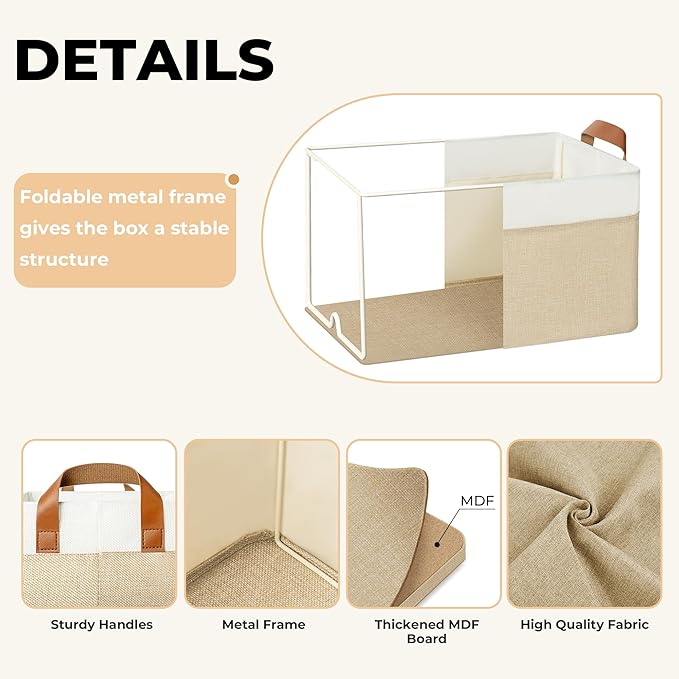 GRANNY SAYS Storage Baskets for Shelves, Closet Organizer Bins, Clothes Storage Bins with Metal Frame, Extra Large Baskets for Organizing and Storage, Collapsible, Khaki, 2-Pack-NeatNest
