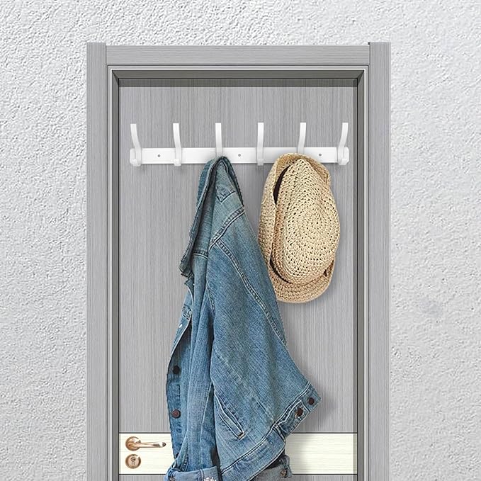 Coat Rack Wall Mounted,6 Coat Hooks for Hanging Coats,Heavy Duty Metal Double Hook Rack Hook Rail,Coat Rack with Hooks,Wall Mount Coat Hanger for Hat Towel Purse Robes (2 Pack White, 6 Hooks)-NeatNest