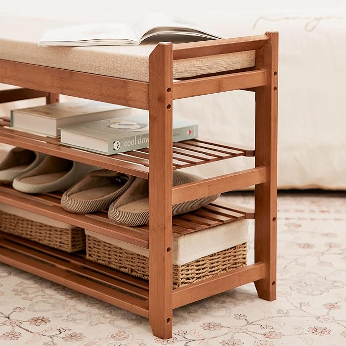 Hall Tree with Bench and Shoe Storage, Coat Rack Shoe Bench Set with Seat Cushion and 6 Hooks for Entryway, Hallway, Living Room and Bedroom-NeatNest