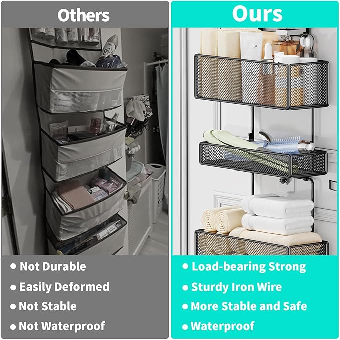 HapiRm Over Door Organizer Hanging - 6 Tier Over The Door Storage with Visual Pockets & Hooks, with 4 Metal Large Capacity Baskets for Bathroom Bedroom Kitchen Pantry Cabinet