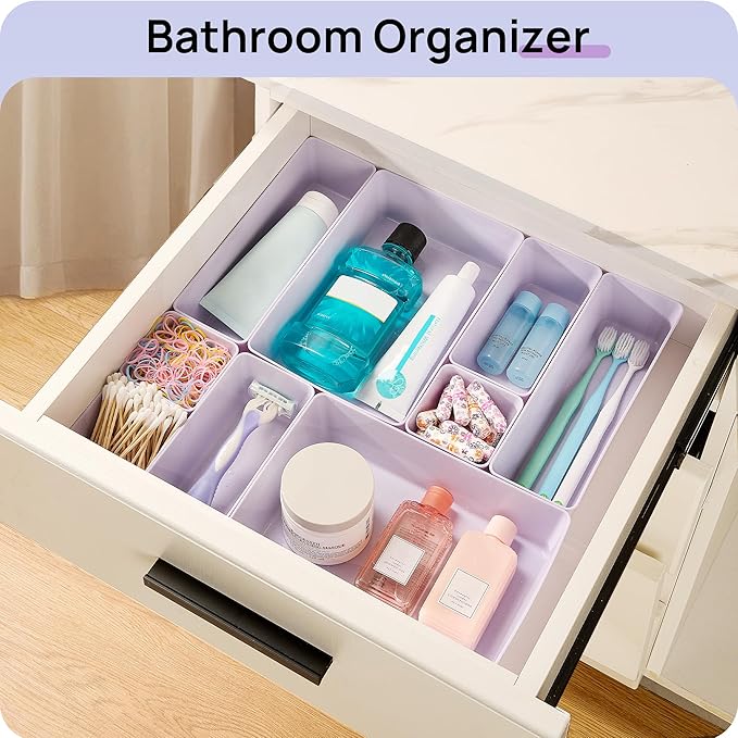 Vtopmart 25 PCS Plastic Drawer Organizers Set, 4-Size Versatile Bathroom and Vanity Drawer Organizer Trays, Storage Bins for Makeup, Bedroom, Kitchen Gadgets Utensils and Office-NeatNest