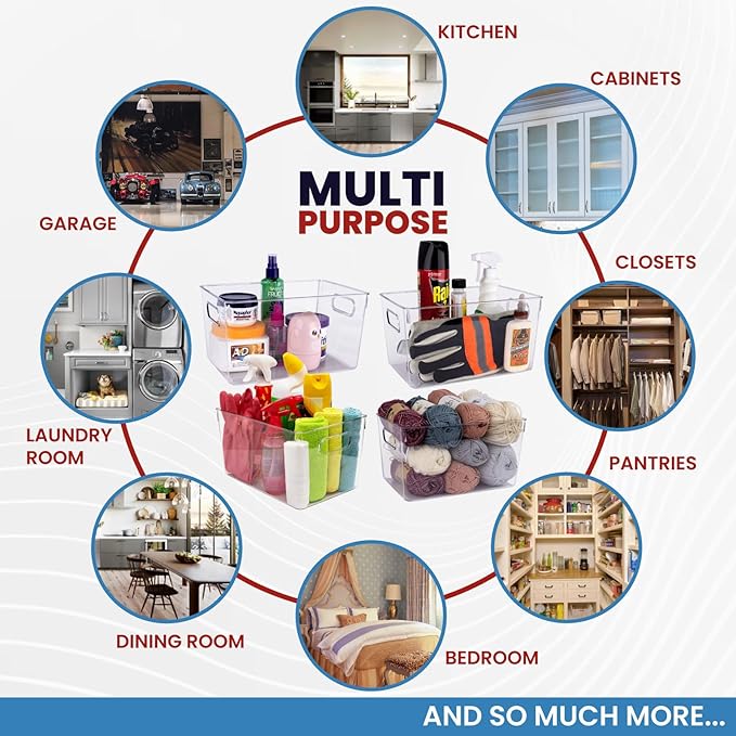 Clear Plastic Storage Bins with Lids, Perfect for Kitchen Organization or Pantry Organization and Storage, Stackable Fridge Organizer Bins, Storage Containers for Organizing, Cabinet Organizers-NeatNest