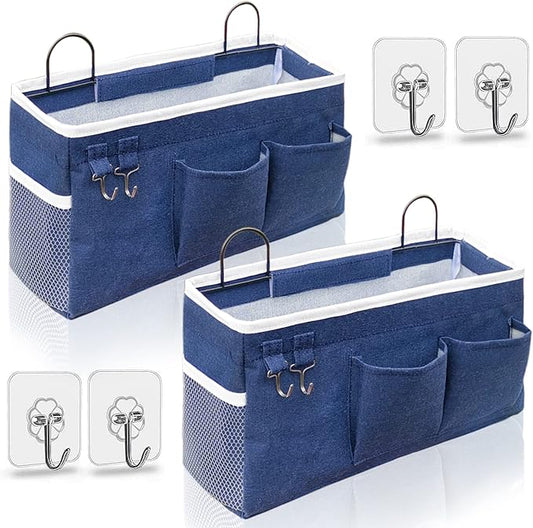 2pcs Large Wall Hanging Organizer Bag, Linen Fabric Door Hanging Storage Baskets with Pockets, Waterproof Bin for Kitchen, Bedroom, Office, RV Camper (Blue)-NeatNest