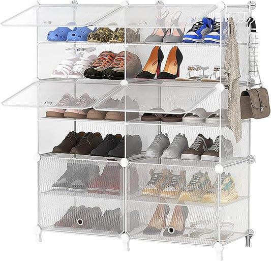 AWTATOS Shoe Rack, 6 Tier Shoe Storage Cabinet with Door, 24 Pair Shoe Organizer Shelves for Closet Hallway Bedroom Entryway, Transparent Twill-NeatNest