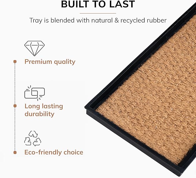 Anji Mountain Heavy Duty Waterproof Rubber Shoe Storage Mat Organizer/Boot Storage Tray Multi Use for Entryway with Coir, Tan Insert, Fits 2 Pair (24.5" Wide)