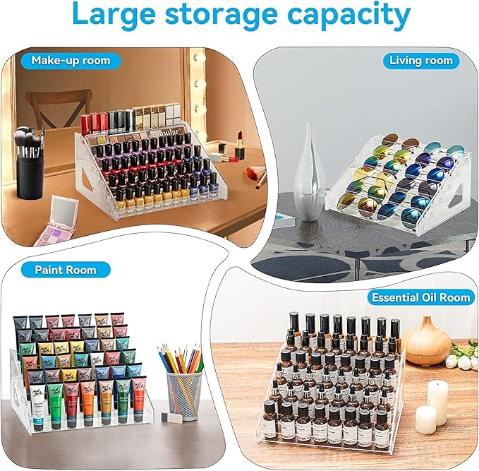 Nail Polish Organizer 72 Bottles of 6 Layers Sunglass Organizer Acrylic Display Rack Eyeglasses Storage Essential Oils Holder Makeup Organizer No Tool Needed Assembly, Clear-NeatNest