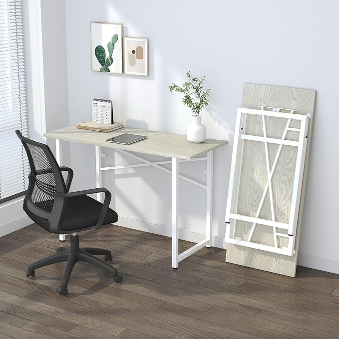 47 inch Folding Desk, Writing Gaming Computer Camping Table, No Assembly Required Home Office Desk, Natural and White-NeatNest