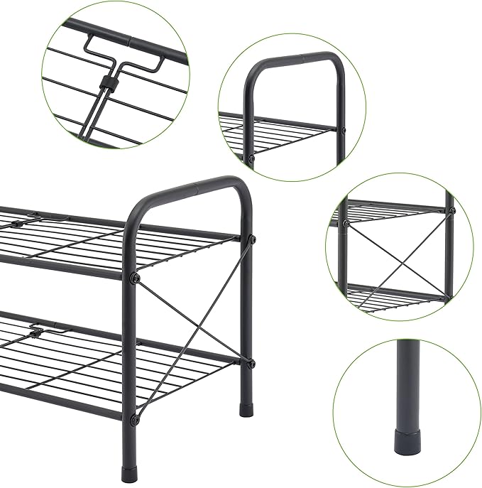 Hoctieon 2 Tier Shoe Rack for Closet, Durable Mesh Style Shoe Rack, Entryway Shoe Shelf, Shoe Storage Organizer for Hallway, Bedroom, Living Room, Wardrobe, Black-NeatNest