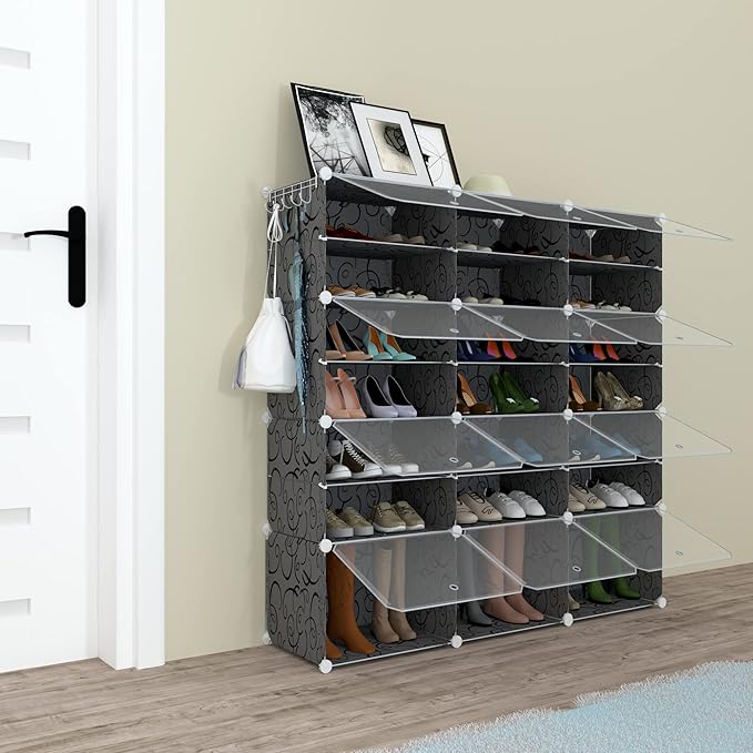 Shoe Rack Organizer, 48 Pair Shoe Storage Cabinet with Door Expandable Plastic Shoe Shelves for Closet,Heels,Boots,Slippers,8 Tier-NeatNest