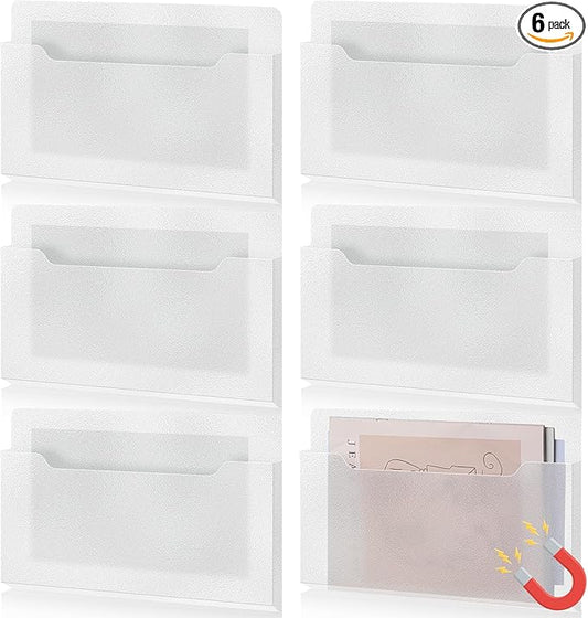 Fuutreo 6 Pcs Magnetic Wall File Organizer Magnetic Wall File Holder Refrigerator Magazine Holder for Mail Letters Paper(Clear,8.3 x 13.8 Inch,Horizontal)
