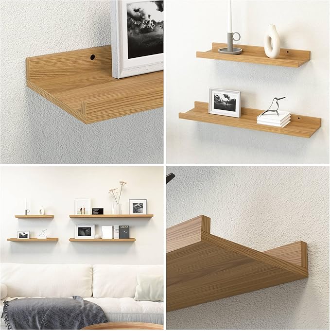23.6 Inches Long Floating Shelves Wall Mounted, 2 Set Modern Wall Shelf for Bedroom, Nursery Book Shelf with Lip, Picture Ledge Shelf for Wall Decor Living Room Bathroom Kitchen- Oak-NeatNest