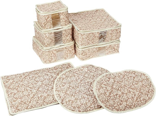 8-Piece Storage Containers Set – China, Beige, Quilted, Stackable Dish & Plate Protectors – Glass & Dinnerware Organizer Lids – Kitchen Storage for Meal, Tupperware, Glass Containers & Food Storage-NeatNest
