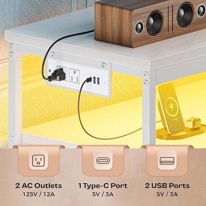 Huuger 63 Inch TV Stand for 55, 65, 70 Inch TV, Long Dresser TV Stand for Bedroom, White LED TV Stand with Power Outlets, Fabric Drawer Dresser with Storage, Entertainment Center for Living Room-NeatNest
