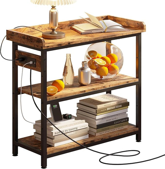 IRONCK Console Table, Sofa Table with Power Outlet, Farmhouse Hallway Table for Entryway, Living Room, Height Adjustable, Easy Assembly, Rustic Brown,32"-NeatNest