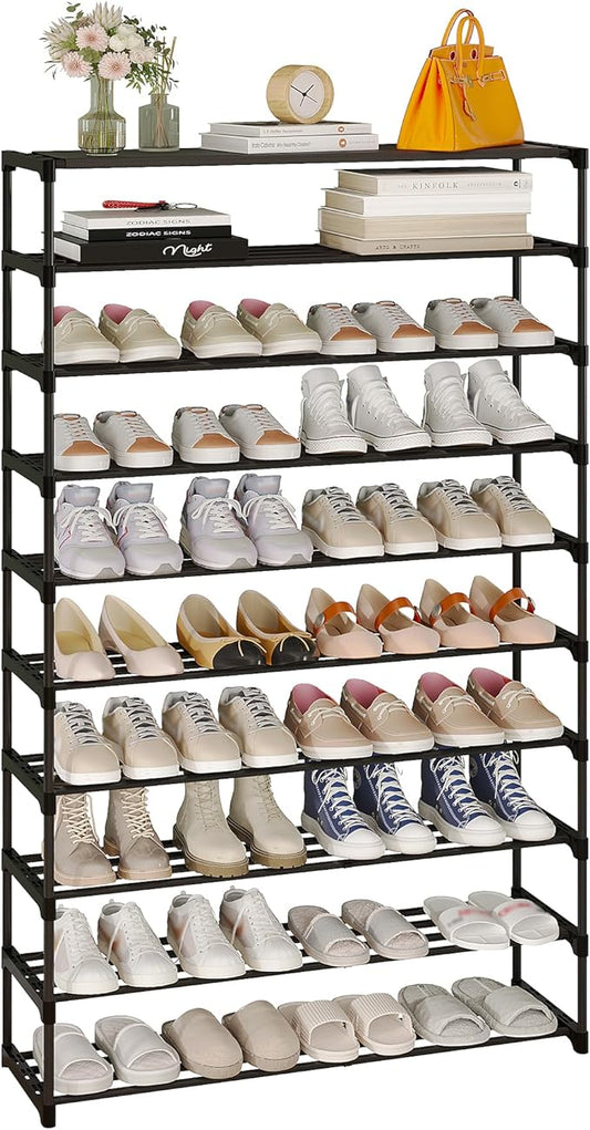Calmootey 10-Tier Shoe Rack, Tall Large Capacity 50 Pairs Shoes Storage Organizer, Stackable Wide Shoe Shelf for Entryway, Hallway, Black-NeatNest