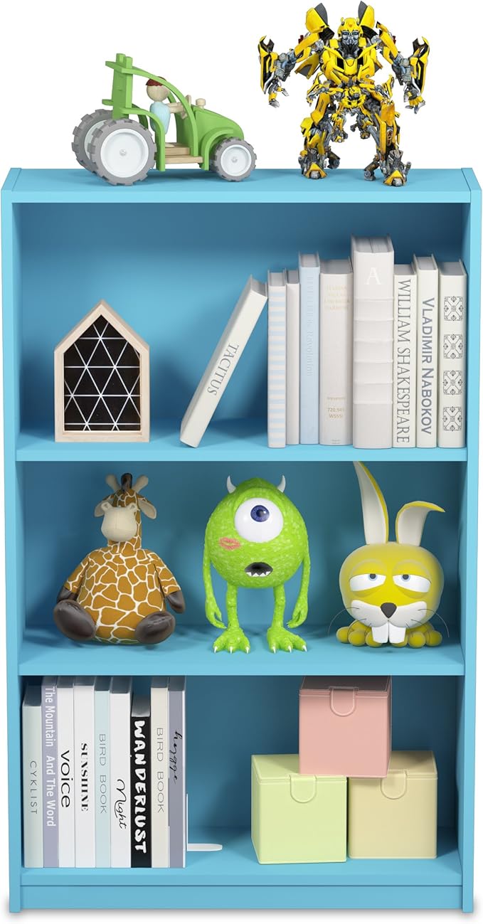 FURINNO JAYA Simple Home 3-Tier Adjustable Shelf Bookcase, Light Blue