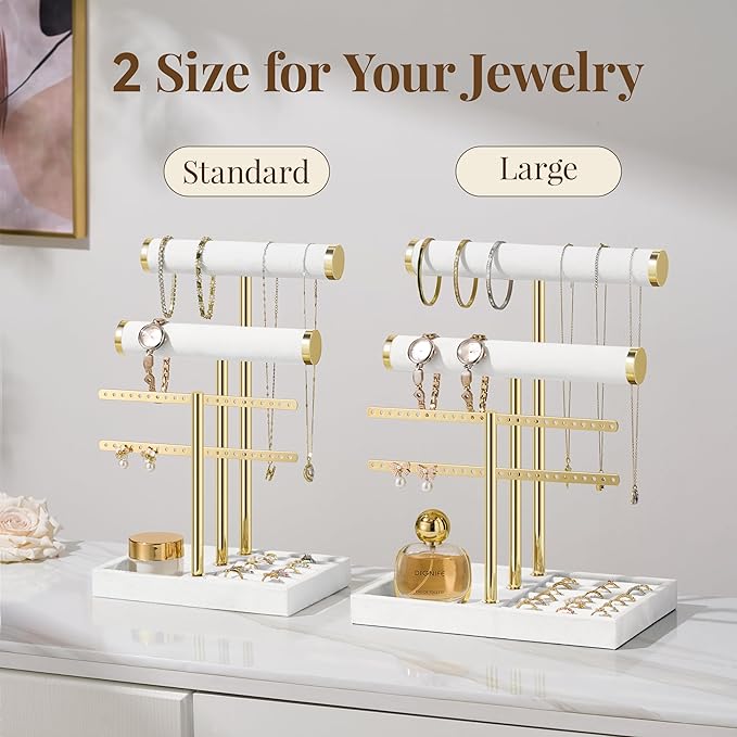 3 Tier Bracelet Holder Display - Detachable T Bar White Velvet Bracelet Holder, Jewelry Holder Organizer for Bracelet, Necklace, Earrings, Rings