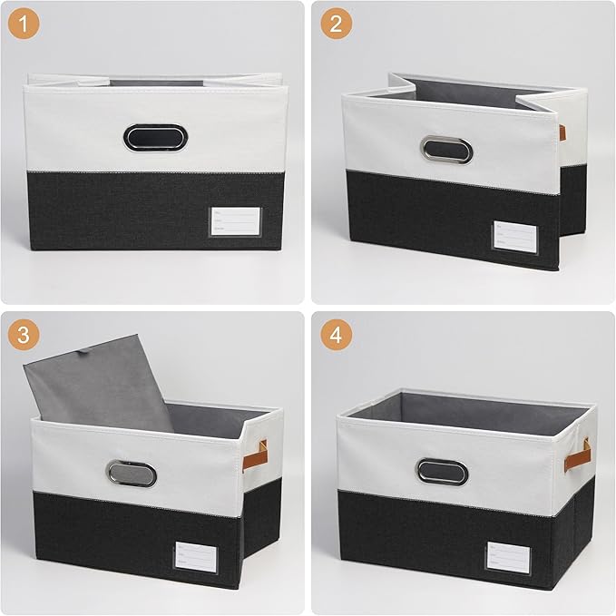 Foldable Fabric Storage Boxes with Lids, Collapsible Versatile Bins Baskets Cubes with Handles for Easy Organization in Closet, Living Room, and Bedroom (Black & White, 3PCS/11.4*8.6*6.7in)-NeatNest